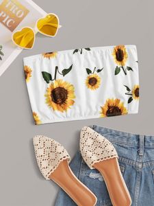 Sunflower Print Bandeau Top h2yW#