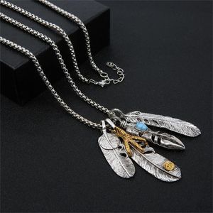 Feather Necklace Stainless Steel Pendant Hip Hop Jewelry Accessories Long Chain Men Party Decoration Chains
