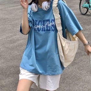 夏の印刷の手紙半袖Tシャツ 弾性ウエストファイブパンツカジュアルルースプラスサイズセット韓国のファッション2ピース衣装210601