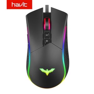 Mouse da gioco Havit RGB Mouse USB ergonomico programmabile cablato 4800 DPI 7 pulsanti PC retroilluminato a 7 colori Computer desktop