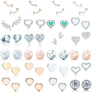 Stud NEW 100% 925 Sterling Silver Blue Heart TIF Attractive Elegance Temperament Earrings World Fit Women Original Fashion Jewelry