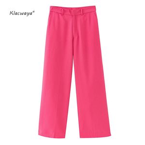 Mulheres retas sólidas calças moda senhoras zíper fly flat calça elegante fêmea fêmea 210521