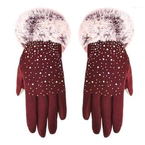 Luvas de chegada mulheres senhora doce cor outono inverno quente pele mittens guantes1