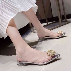 여름 여성 샌들 여성 Sandalen Flats 패션 크리스탈 신발 여성 여성을위한 발가락 PU 플랫 신발 여성 로마 해변 신발