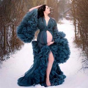 2021 Plus Size Maternity Dress with Ruffles Tulle Evening Dresses Bathrobe Custom Made Women Nightwear Gowns