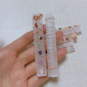 Oggetti decorativi Figurine Selenite naturale Ghiaia Pietra Guarigione Cristallo Quarzo Bastone Chakra Bacchetta detergente energetica Gesso Oro rosa Win