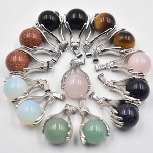 Natural Quartz Stone Crystal Pingente de Pingente Hold Charms Round Bead Colares Pingentes Yoga Reiki Chakra Cura Mulheres Homens Jóias