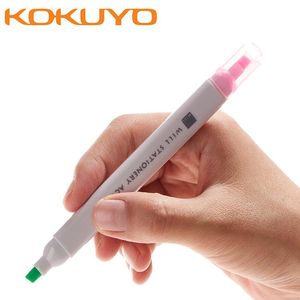 Acomodações Kokuyo Will Fluorescent marcador Actic Accic 2-Color Double Head Highlighter Caneta Escrevendo para colorir Text School Student Stationery