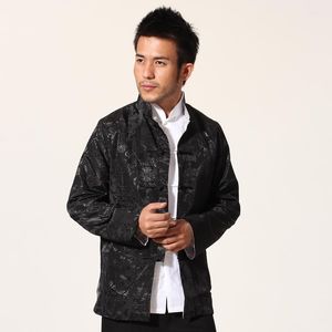 Men's Jackets Black Silver Chinese Men Satin Jacket Two Sided Coat Mandarin Collar Tang Suit Top Overcoat M L XL XXL XXXL MN15