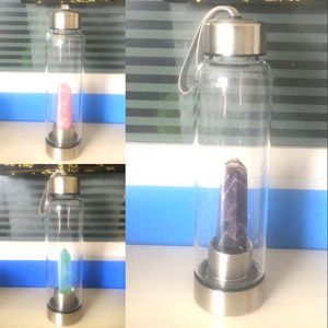 Bottiglia d'acqua in vetro di gemma in quarzo naturale in vetro bevuto diretto tazza di vetro in vetro obelisco bacchetta di salava con corda nuova 335 r2