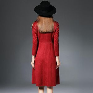 Kvinnors Trench Coats Höst Winter Suede Windbreaker Women 2021 Elegant Long Lapel Lady Black Red Outwear Casaco Feminino LX