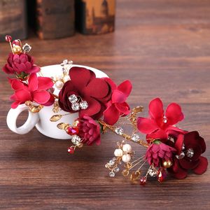 Hair Clips & Barrettes Wedding Bridal Jewelry Handmade Decorative Flower Head Dress Accessories Red Headdress Flowers Sen Female Line Band