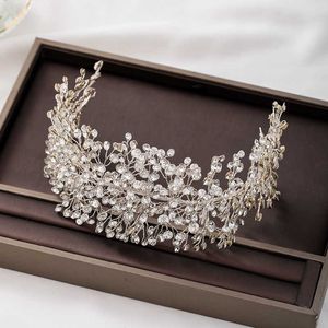 Luksusowe Handmade Silver Color Headband Shinny Full Rhinestone Tiaras Koraliki Bridal Weddepeice Kobiety Party Włosy Biżuteria VL X0625