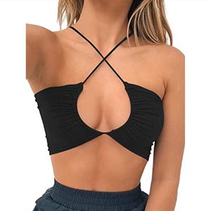 Women's Tanks & Camis Womens Sexy Criss Cross Lace Up Sling Basic Bow Tie Crop Top Solid Color Corset Strap Bralette Bustier Stripper Outfit