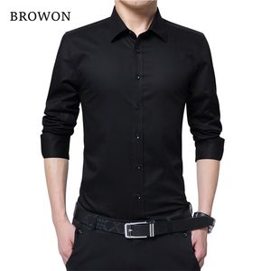 Browon Men Fashion Blouse Tröja Långärmad Business Social Shirt Solid Färg Turn-Neck Plus Size Work Blouse Brand Clothes 210708
