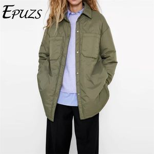 Vintage Loose Shirt Jacket Women Winter Coat Casual Button Baseball Bomber Korean ZA Coats and Light Parka 211014
