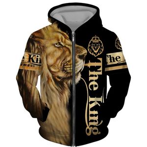 Erkek Hoodies Tişörtü Sonbahar Kış Aslan Dövme 3D Baskılı Erkek Kazak Unisex Streetwear Fermuar Kapşonlu Ceket Rahat Ceket Erkek Pıhtı