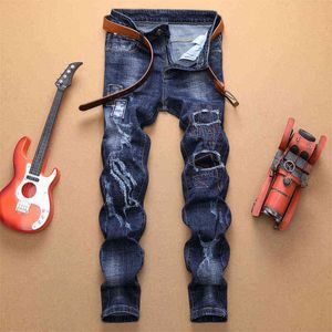 Erkekler Kot Jean Homme Pantalon Pantolon Yırtık Ince Denim Pantolon Biker Yüksek Kalite Erkek Düz Rahat Tasarımcı Patchwork G0104