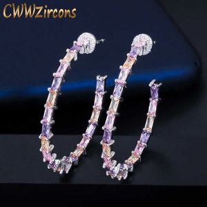 Fashion Ladies Jewelry Round Circle Silver Cubic Zirconia Big Hoop Earrings for Women Wedding Party CZ424 210714