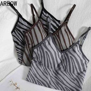 Moda Contraste Cor Zebra Padrão Sling Feminina Moda Fashion Cinth Pad Back Back Back Coreano Curto Colete Top 210507