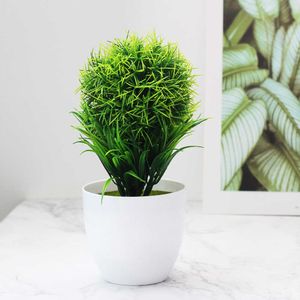 Green Pink Artificial Guest Greeting Welcome Pine Tree Potted Bonsai Home Garden Bedroom Wedding Decoration Fake Plants Q0812