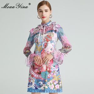 Moda Designer Sukienka Wiosna Damska Dress Rękaw Rucha Ruffles Piękne Drukowanie Anime Dresses 210524