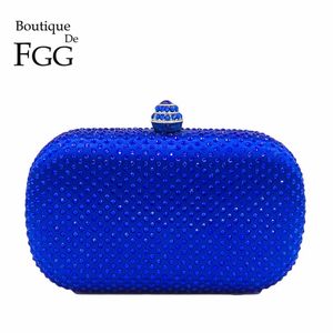Boutique De FGG Royal Blue s Debriyaj Kadın Akşam Çantalar Gelin Çanta Düğün Parti Kristal Çanta Zincir Omuz Çantası 210823