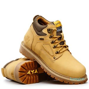 Projektant-żółty kot skórzane kostki drewno dorywczo ziemi buty do pracy wodoodporne Bot męskie zimowe buty duże rozmiary