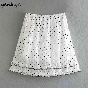 Fashion Women Heart Pattern Sweet Skirt Female Elastic High Waist A-line Mini Holiday Summer Chiffon Jupe Femme 210514