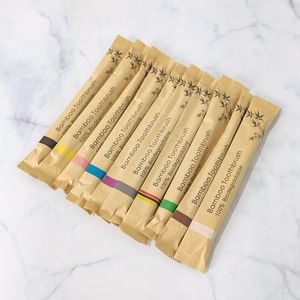 Adulto Bambu Descartável Toothbrush Viagem Ecológica Bio Kraft Papel Pacote Plano Liso Biodegradável Hotel Suprimentos W-00901