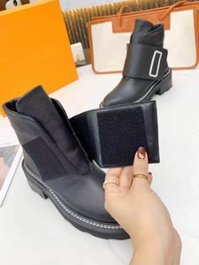 LV8 High Bottom Fashion-Leather Quality Thick Women's Real Boots Belt Buckle Ankel Boo Factory Direct Sales Women Thi Heel Round