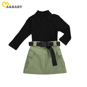 1-6y moda criança criança meninas roupas conjunto black black tops cinto saias saias outono inverno infantil sets 210515