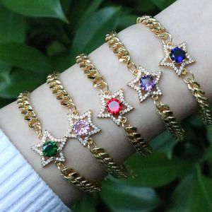 Link Chain 5st Pave Colorful Zircon Heart Star Charm Armband Gold Chunky Lucky Jewelry Giftlink