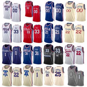 Ekran Baskılı Basketbol Matisse Thybulle Jersey 22 Isaiah Joe 7 Mike Scott 1 George Hill 33 Tobias Harris 12 Özel Ad Numarası