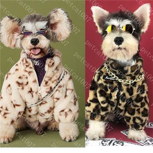 Pet Dogs Coats Plush Jacket Leopard Jacquard Pets Coat Dog Apparel Tjockad Varm Jacka Valp Kläder