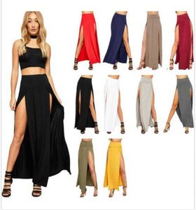 2021 New Arrival High Paisted Sexy Kobiet Podwójne Szczeliny Lato Solidna Długa Spódnica Maxi Hurtownie 51 Walentynki Gifts Y0824