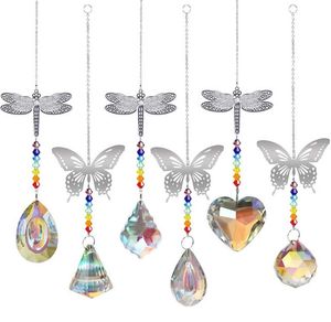 AB Color Crystal Sun Catcher Garden Decoration Window Butterfly Dragonfly Hanging Prism Rainbow Maker Beaded Charms Chandelier Pendant