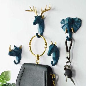 Parede Hanging Gancho Vintage Cervo Cabeça Antlers Elephant Chaveiro Pendurado Sobre a porta Cap Display Racks Coat Room Decor 210609