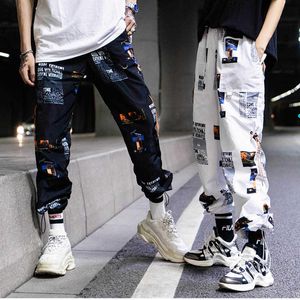 Hip hop byxor män lösa joggers byxor med tryck gata klippa harem byxor kläder fotled längdbyxor hajuku sport casual x0723