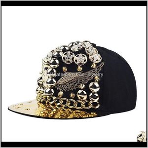 ボールハットキャップ帽子、スカーフグローブファッションアッサリートレンドヘビーメタルゴールドフェニックスリベットヒップホップスカルカラーダイヤモンドフラットブリムシュートドロ