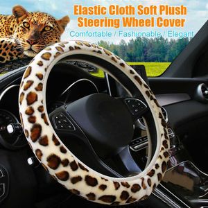 Elástico macio volante plush Leopard Imprimir Capa de Volante Capa de Capa no volante Acessório Auto 37-38cm Universal