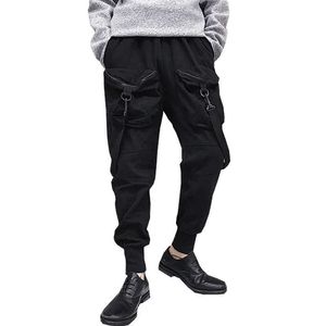 2019 Hip Hop Masculino Harem Calças Preto Algodão Bolsos Mens Jogger Calças Fitas Casuais Streetwear Sweatpants LBZ50 Y0927