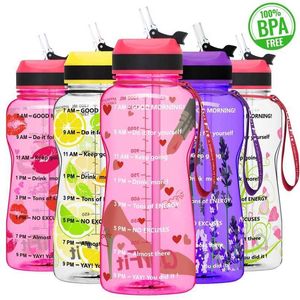 BuildLife 1,3 l 2 l Tritan-Gallonen-Wasserflasche mit Strohhalm, motivierende Zeitmarkierung, BPA-frei, Sport-Fitness-Krug, Outdoor-Fitness-Wasserkocher, 211122