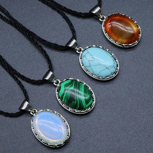 Pendant Necklaces Crystal Opalite Carnelian Oval Tiger Eye Stone Necklace Alloy Inlaid Neck Jewelry 1pc
