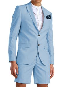 Casual Summer Light Blue Men s Suit Short Pant Passar Piece Tuxedo Groom Beach Wedding Dress Costume Homme Mariage Blazer Pant
