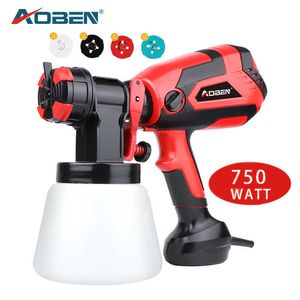AOBEN 750W Electric Handheld Spray Gun HVLP 1000ML Car Paint Sprayers Home Decorating Airbrush Flow Control 4 Nozzle Easy Use 210719