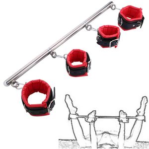 BDSM-Bondage-Set, Leder-Handschellen, Spreizstange mit Stahlrohr, Hand-Beingurte, Fesseln, Sklaven-Fetisch, Erwachsener, Sex, SM-Spielzeug