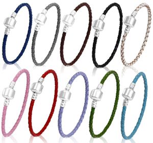 16-21 cm 10 colori gioielleria raffinata intrecciata 100% bracciale in vera pelle 925 chiusura in argento con perline adatto a braccialetti con ciondoli Pandora marcatura fai da te donna