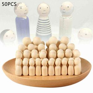 50 pcs Natural inacabado figuras de boneca de madeira para DIY Pintura Decoração Assorted Pessoas De Madeira Formas Para Artes e Artesanato 211118