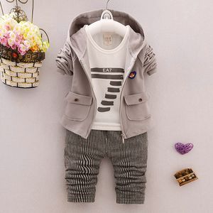 Bahar Sonbahar Kıyafetleri Bebek Kız Giysileri Boy Bebek Pamuk Takım Kapşonlu Fermuar Ceket Tişört Pantolon 3 PCS/Setler Erkek Çocuk Giysileri Set